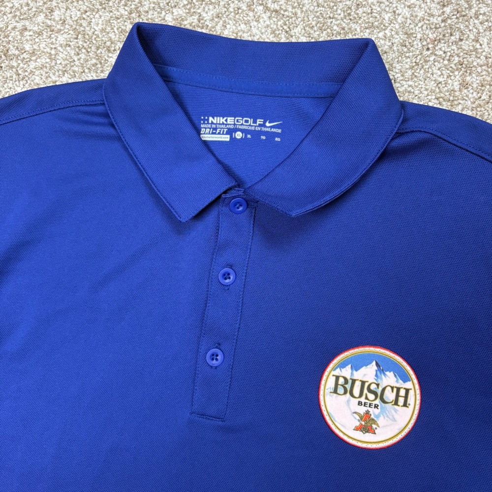 NEW Nike Golf Busch Beer Polo Mens XL Blue Racing Kevin Harvick #4 Dri-FIT